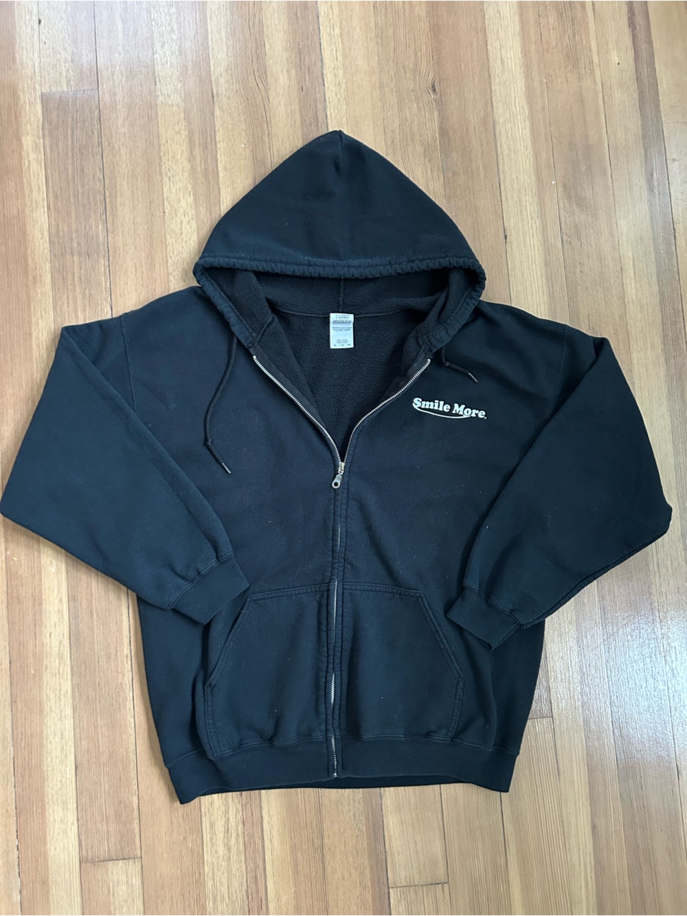 Gildan Heavy Blend Smile More Black Zip Up Hoodie Sweatshirt Mens Size XL Gildan